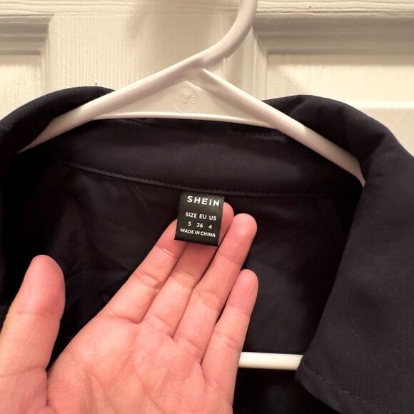 SHEIN Never Been Worn Lapel Neck Double Button Belted Trench Coat S Navy Blue - Picture 3 of 14